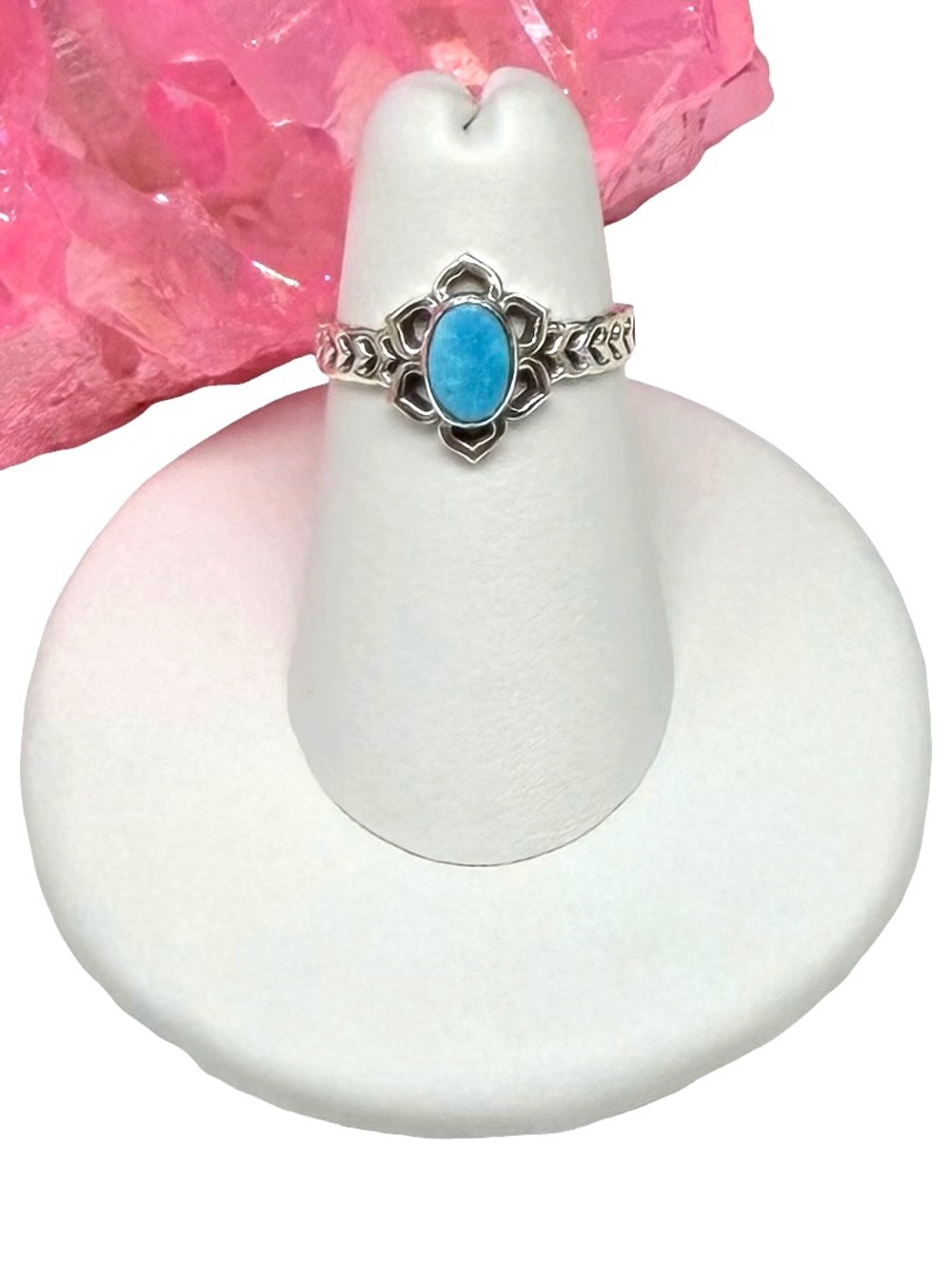 Sleeping Beauty Turquoise Mine Ring Size 5 Solid 925 Sterling Silver Flower